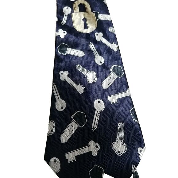 Vintage Designs By A. Rogers Men's Navy Locksmith Dilemma Key 1997 Neck Tie - Picture 2 of 4
